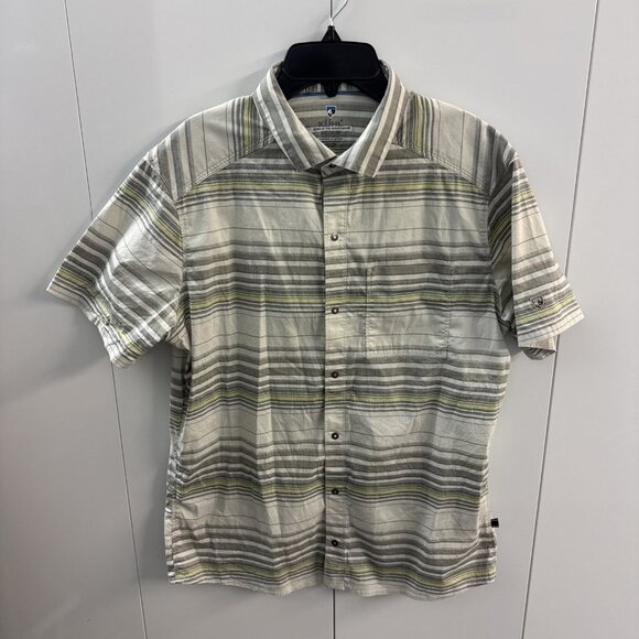 Kuhl Snap Shirt Mens M Ivory Twist Striped Intriguer Short Sleeve (N2) - Picture 1 of 11